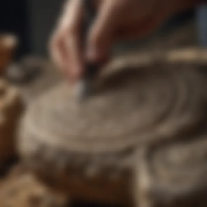 Intricate patterns being carved on a rock