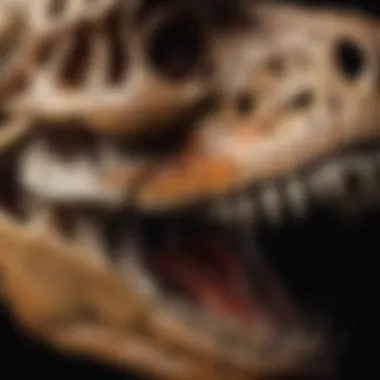 Detailed close-up of the T. rex replica skull and teeth