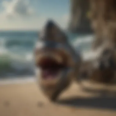 A serene ocean backdrop highlighting the natural origins of megalodon teeth