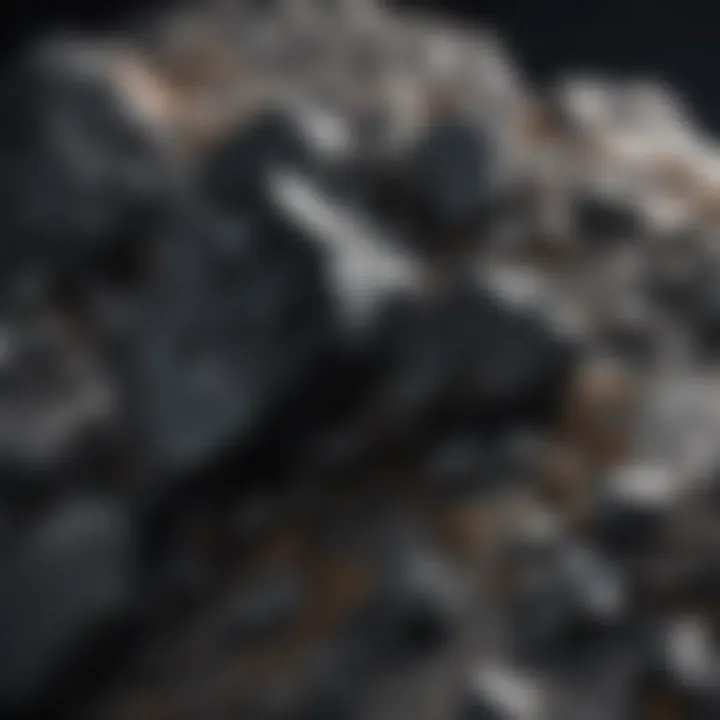 A geological formation revealing black crystals embedded in rock, illustrating their natural habitat.