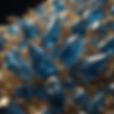 Artistic Interpretation of Blue Crystals with Luminous Gold Flecks An artistic representation of blue crystals with gold flecks under light