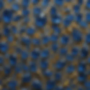 Dazzling Collection of Blue Crystals Adorned with Gold A stunning display of multiple blue crystals with shimmering gold accents