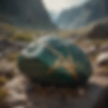 A geological setting highlighting dark green stone in nature