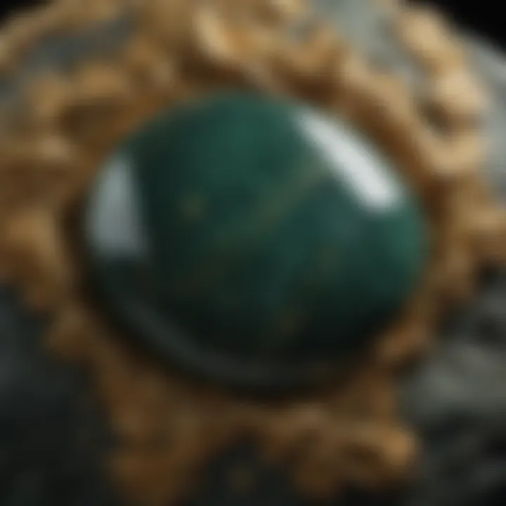 A display of raw dark green stone showcasing its natural beauty