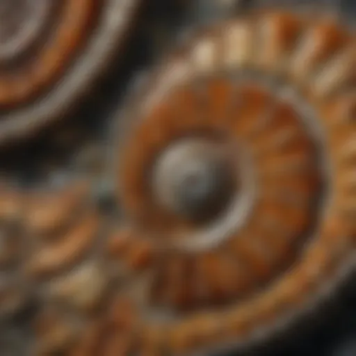Close-up view of a polished ammonite fossil showcasing intricate patterns