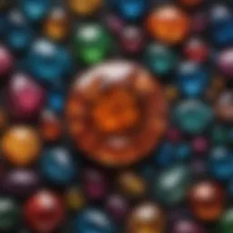 Close-up view of an intricately polished gemstone displaying vibrant colors and unique patterns.