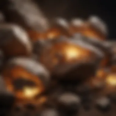 Close-up of illuminated rock specimens to enhance visibility
