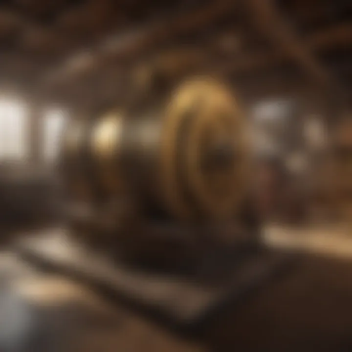 Historic gold mining equipment displayed in a museum setting.