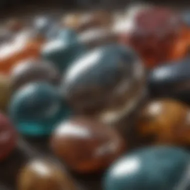 Close-up of polished stones highlighting their shine and color