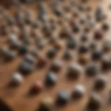 Different types of small rock picks displayed on a wooden table