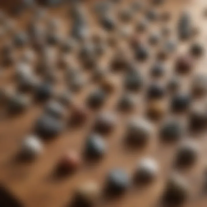 Different types of small rock picks displayed on a wooden table