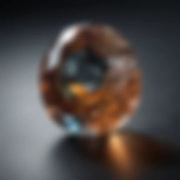Close-up of a single clear gem, revealing its unique internal characteristics and clarity