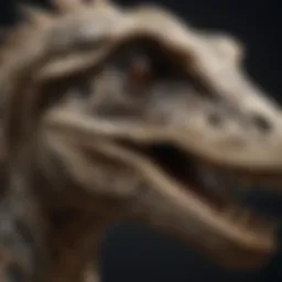 A detailed velociraptor fossil showcasing intricate bone structure