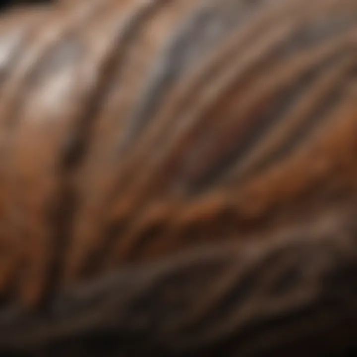 A detailed close-up of a dinosaur bone replica showcasing intricate textures and patterns.