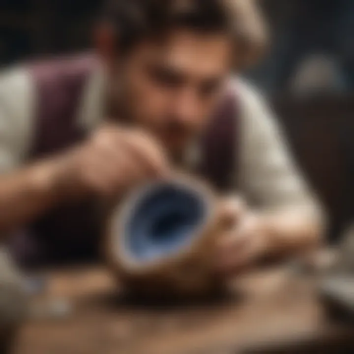 An expert demonstrating a safe technique for breaking open a geode.