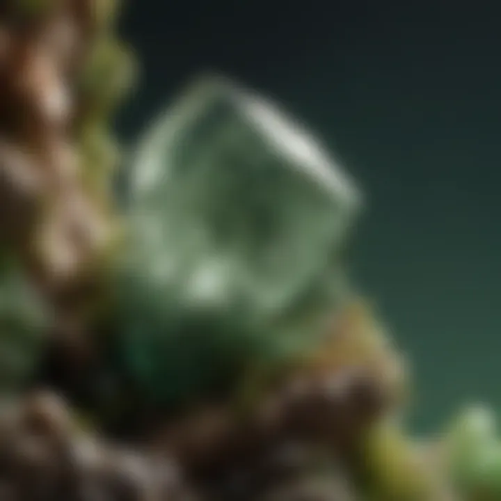 A geological formation revealing natural uncut green quartz in its mineral context