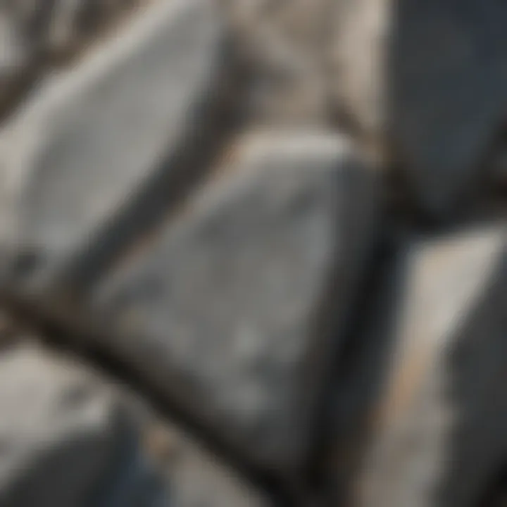 A close-up view of a greyish stone showcasing its texture and mineral composition