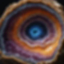 A stunning cross-section of a natural geode showcasing its crystalline interior