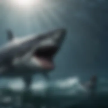 Megalodon Hunting in Prehistoric Oceans Artistic representation of megalodon hunting in prehistoric oceans