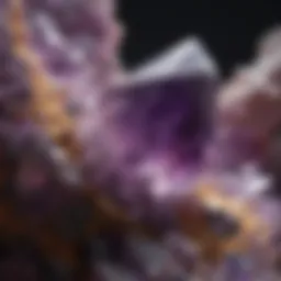 A close-up view of raw amethyst crystal showcasing its unique geological formations.