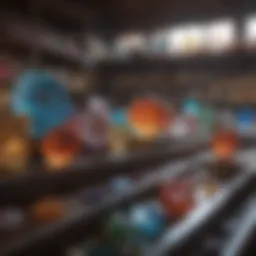 A stunning array of colorful crystals displayed elegantly in a shop