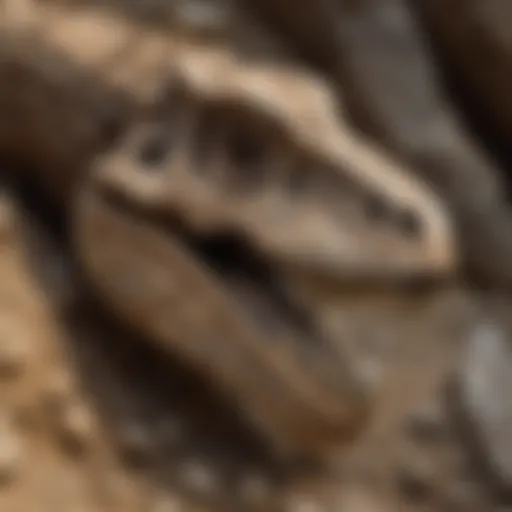 Fossilized dinosaur bones in sedimentary rock