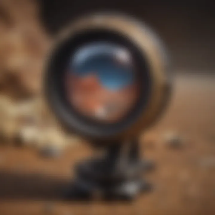 Close-up view of a jewelry eye magnifier highlighting a geological specimen.