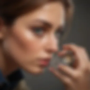 An enthusiast examining a fossil with a jewelry eye magnifier.