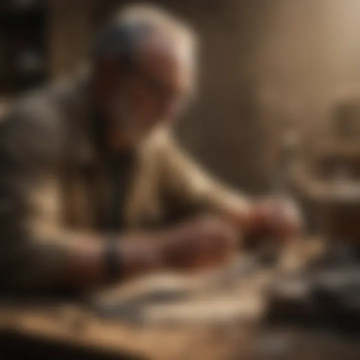 Geologist conducting the scratch test on a specimen to determine its hardness.