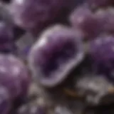 A close-up view of a raw amethyst rock showcasing its vivid purple hues and crystal formations.