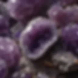 A close-up view of a raw amethyst rock showcasing its vivid purple hues and crystal formations.