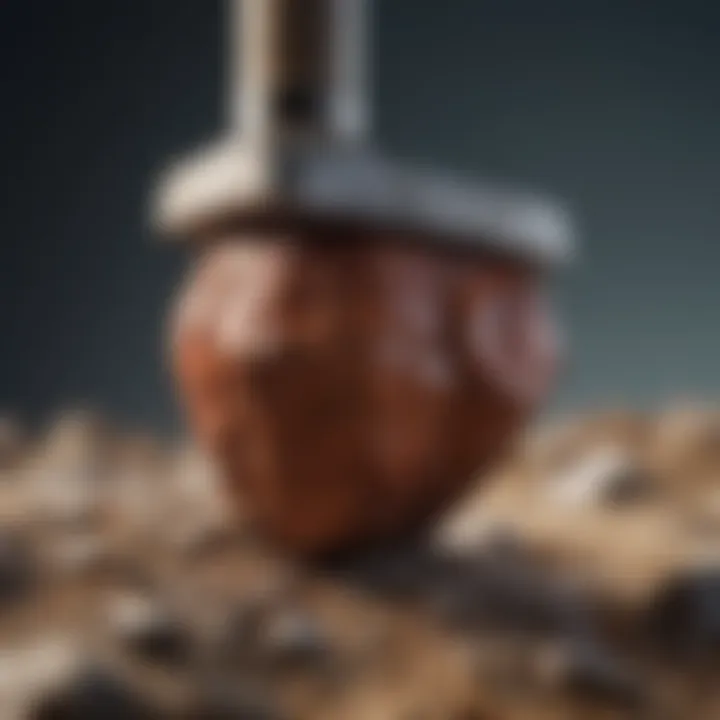 Close-up of a small rock hammer showing its construction.