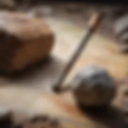 Small rock hammer resting on a geological map.