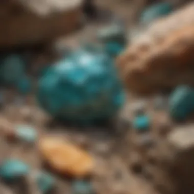 Turquoise Among Geological Marvels Turquoise chip embedded in a geological wonder