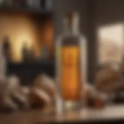 Elegant adhesive bottle with rock and fossil collection in background