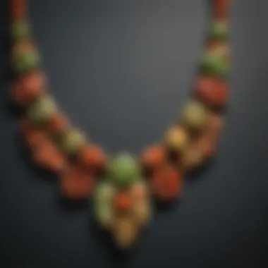 Close-up of unakite necklace showcasing its unique color patterns