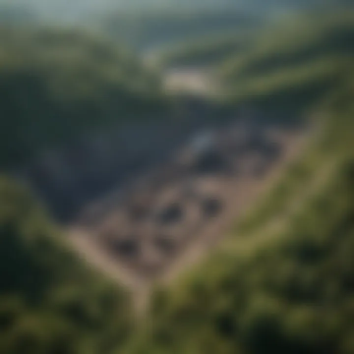 Aerial view of Wyoming coal mine surrounded by lush green forests