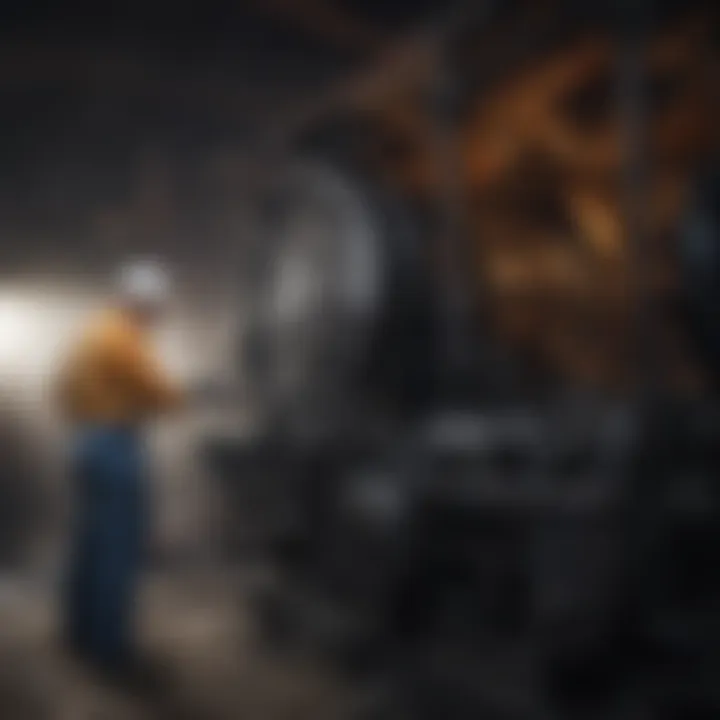 Wyoming coal miner inspecting machinery underground