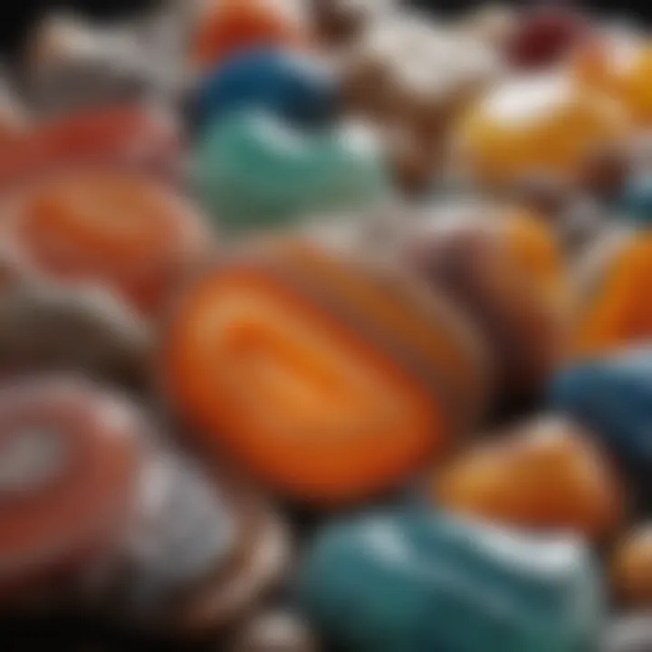 A variety of agate stones in different colors and shapes