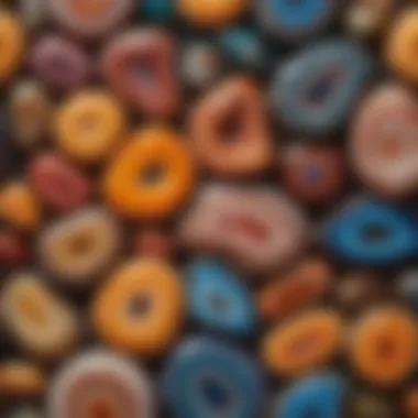Diverse Colors and Shapes of Agate A selection of agate stones in various colors and shapes arranged artistically