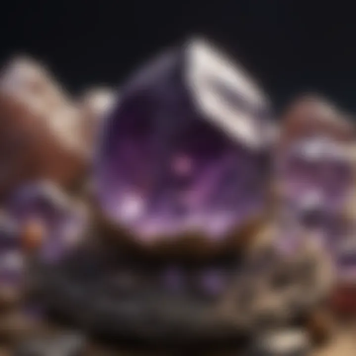 Artistic representation of amethyst in various cultural artifacts emphasizing its historical significance
