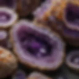 Unopened amethyst geode showcasing natural crystalline formations