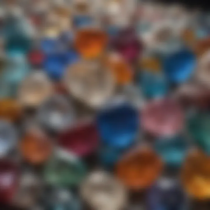 A close-up view of various crystal stones showcasing their unique colors and textures.