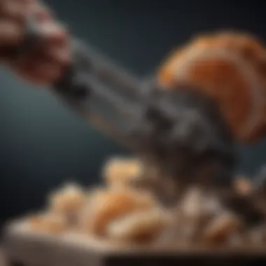 Detailed view of a geode chain cutter showcasing its sharp blade and durable construction.