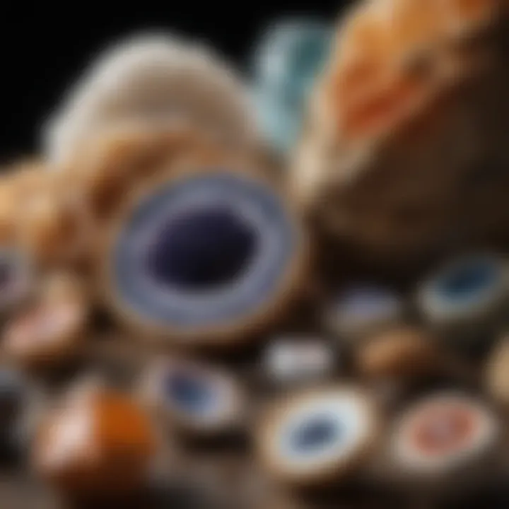 A collection of geodes in various forms, highlighting the beauty of their natural structures.