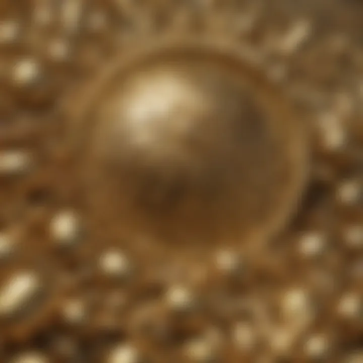 Close-up view of gold's distinctive luster and texture