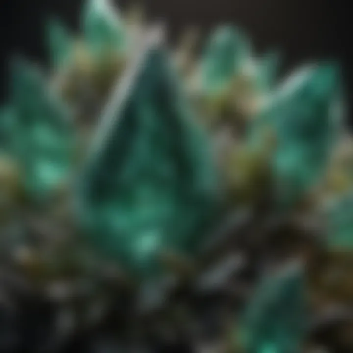 Close-up view of emerald crystals highlighting their intricate formations.