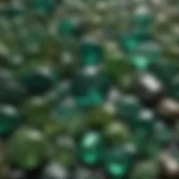 A vibrant display of various green gemstones showcasing their unique colors and textures.