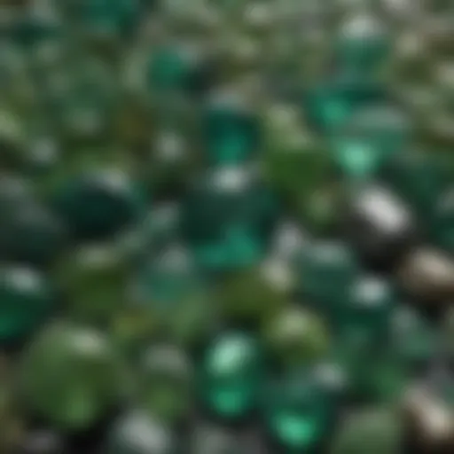 A vibrant display of various green gemstones showcasing their unique colors and textures.