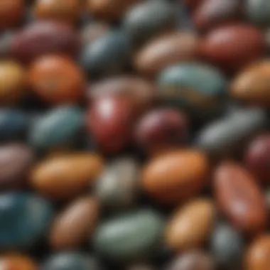 Close-up view of polished jasper stones showcasing their vivid colors and patterns.